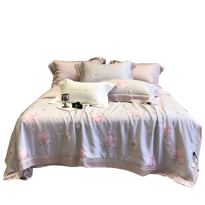 91家纺网 家纺一手货源 找家纺 黑白森林 2026新款天丝印花夏被四件套系列 邂逅-灰