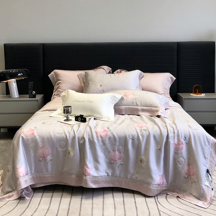 91家纺网 家纺一手货源 找家纺 黑白森林 2026新款天丝印花夏被四件套系列 邂逅-灰