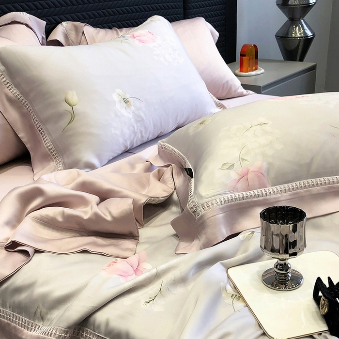 91家纺网 家纺一手货源 找家纺 黑白森林 2026新款天丝印花夏被四件套系列 邂逅-灰