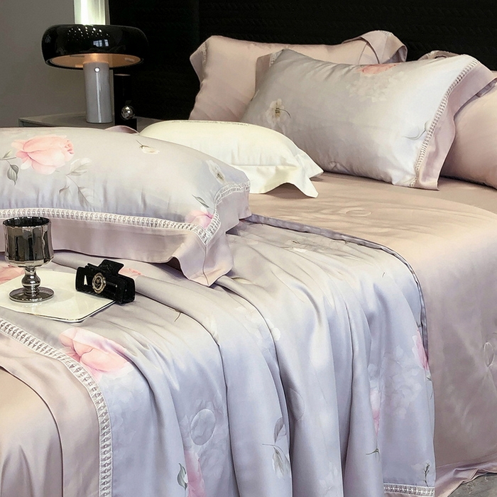 91家纺网 家纺一手货源 找家纺 黑白森林 2026新款天丝印花夏被四件套系列 邂逅-灰