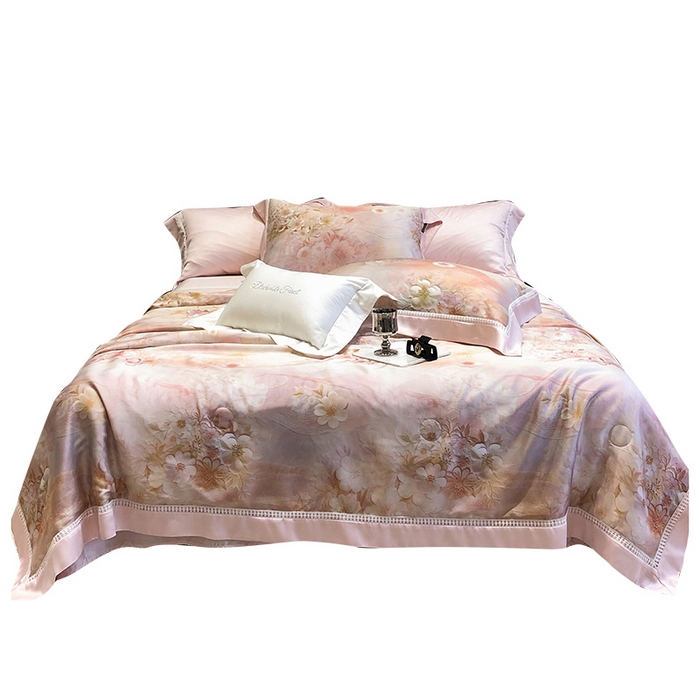 91家纺网 家纺一手货源 找家纺 黑白森林 2026新款天丝印花夏被四件套系列 云馥-粉