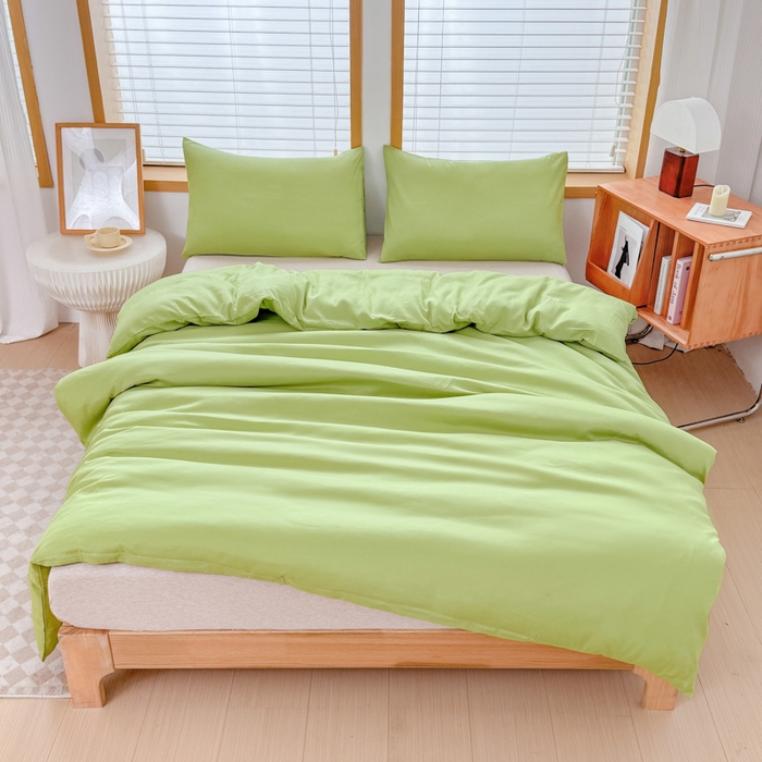 91家纺网 家纺一手货源 找家纺 莎臣豹 2026新款水洗棉磨毛原棉纯色印花简约风四件套风格二 抹茶绿