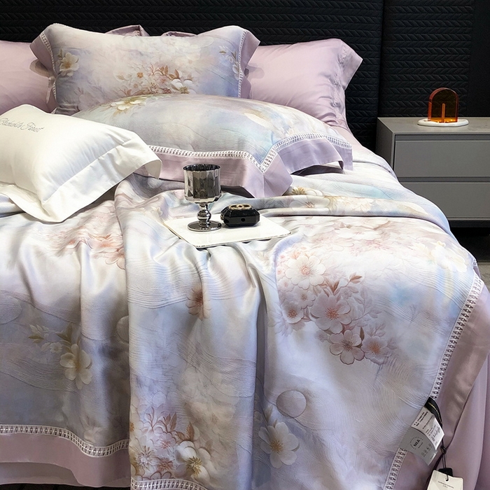 91家纺网 家纺一手货源 找家纺 黑白森林 2026新款天丝印花夏被四件套系列 云馥-紫