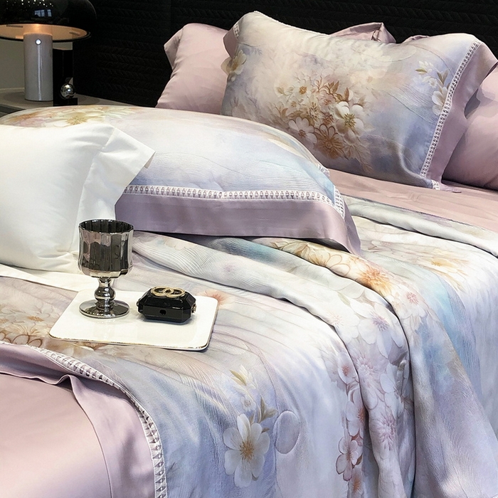 91家纺网 家纺一手货源 找家纺 黑白森林 2026新款天丝印花夏被四件套系列 云馥-紫