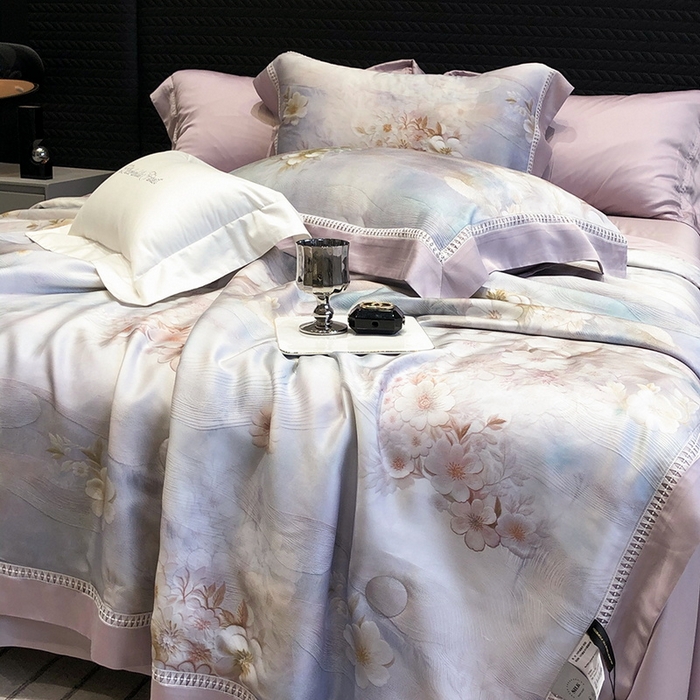 91家纺网 家纺一手货源 找家纺 黑白森林 2026新款天丝印花夏被四件套系列 云馥-紫