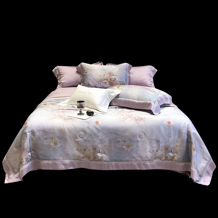 91家纺网 家纺一手货源 找家纺 黑白森林 2026新款天丝印花夏被四件套系列 云馥-紫