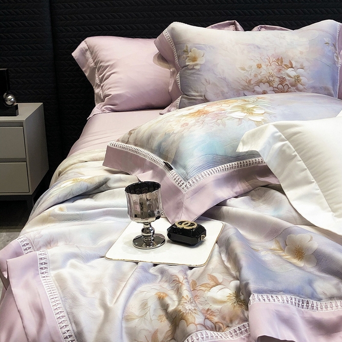 91家纺网 家纺一手货源 找家纺 黑白森林 2026新款天丝印花夏被四件套系列 云馥-紫