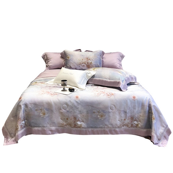 91家纺网 家纺一手货源 找家纺 黑白森林 2026新款天丝印花夏被四件套系列 云馥-紫