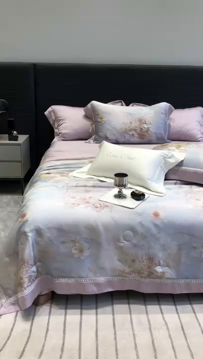 91家纺网 家纺一手货源 找家纺 黑白森林 2026新款天丝印花夏被四件套系列 云馥-紫