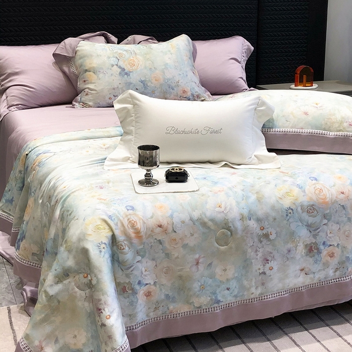 91家纺网 家纺一手货源 找家纺 黑白森林 2026新款天丝印花夏被四件套系列 紫嫣