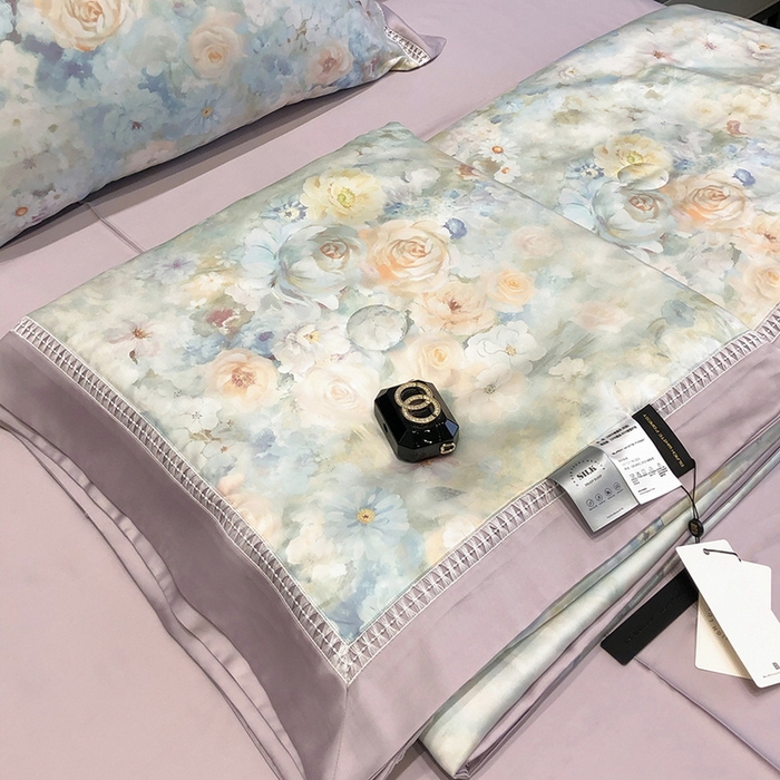 91家纺网 家纺一手货源 找家纺 黑白森林 2026新款天丝印花夏被四件套系列 紫嫣