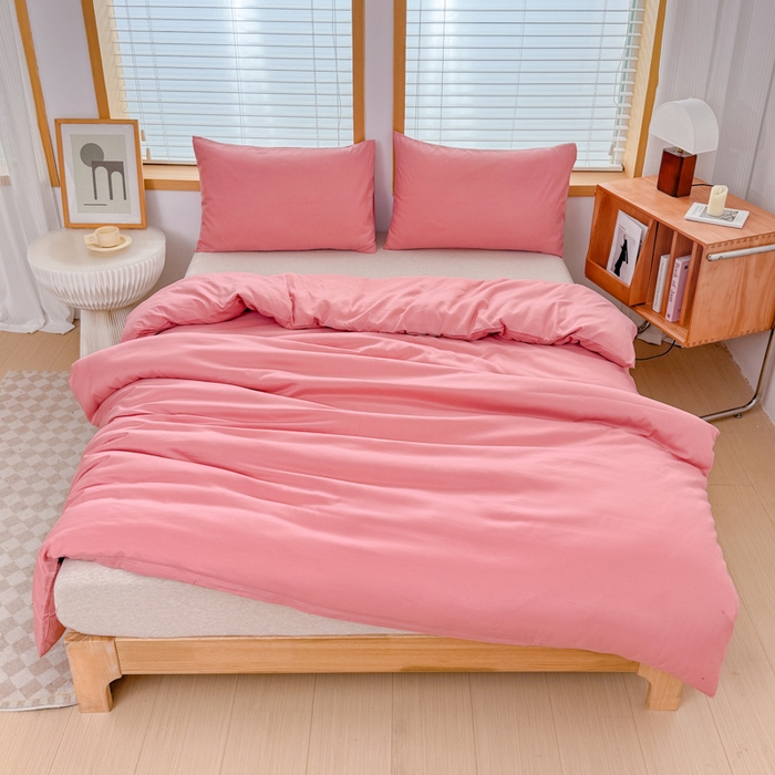 91家纺网 家纺一手货源 找家纺 莎臣豹 2026新款水洗棉磨毛原棉纯色印花简约风四件套风格二 甜豆沙