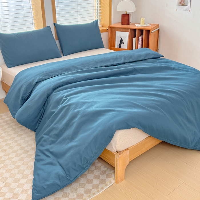 91家纺网 家纺一手货源 找家纺 莎臣豹 2026新款水洗棉磨毛原棉纯色印花简约风四件套风格二 宝蓝