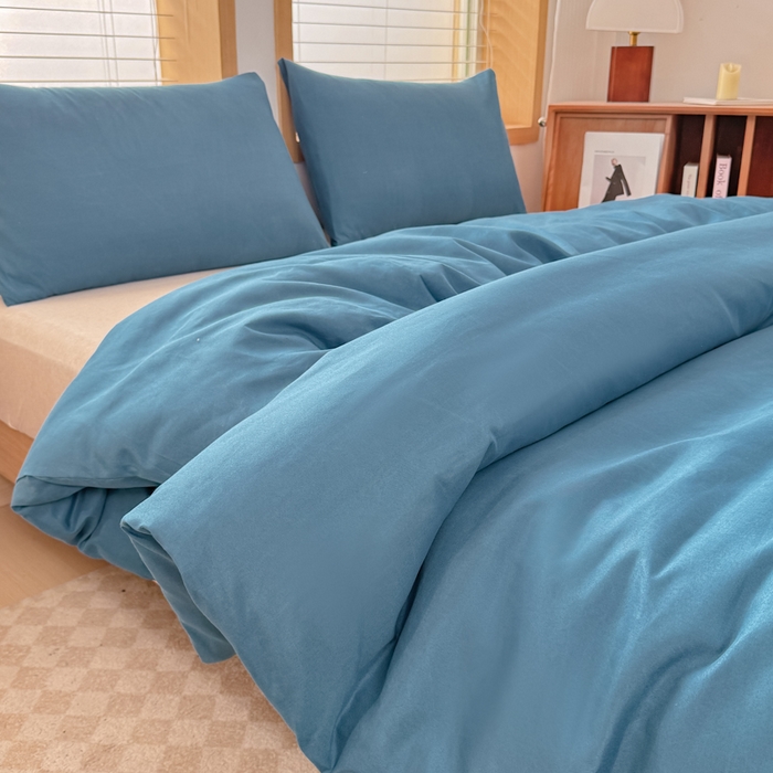 91家纺网 家纺一手货源 找家纺 莎臣豹 2026新款水洗棉磨毛原棉纯色印花简约风四件套风格二 宝蓝