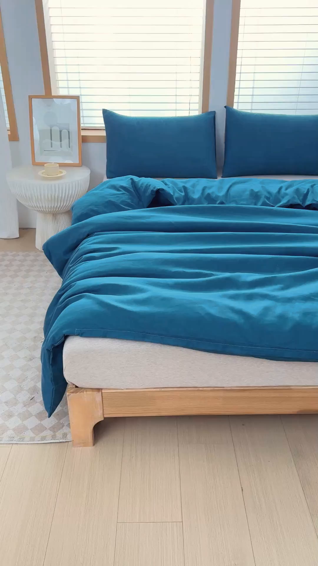 91家纺网 家纺一手货源 找家纺 莎臣豹 2026新款水洗棉磨毛原棉纯色印花简约风四件套风格二 宝蓝