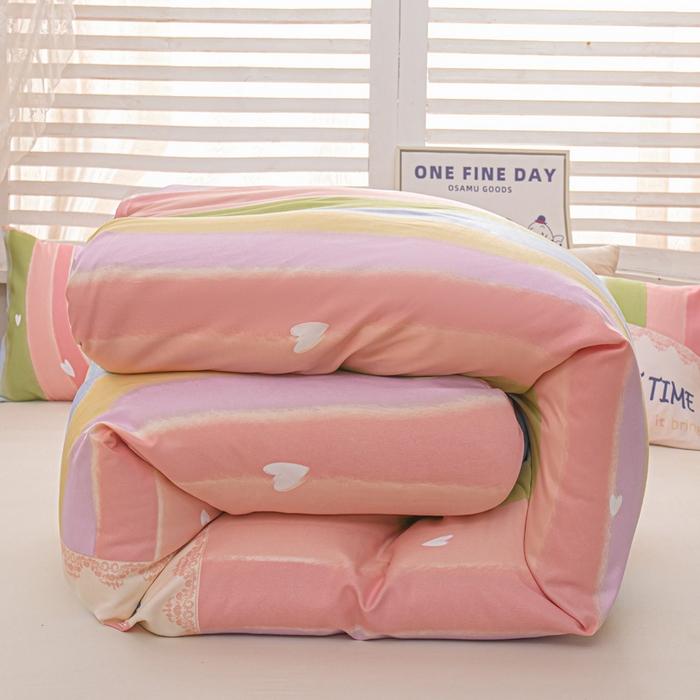 91家纺网 家纺一手货源 找家纺 莎臣豹 2026新款水洗棉磨毛原棉纯色印花简约风四件套风格二 彩虹桃桃