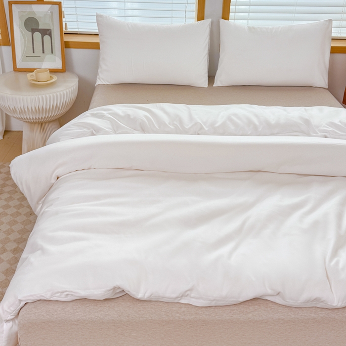 91家纺网 家纺一手货源 找家纺 莎臣豹 2026新款水洗棉磨毛原棉纯色印花简约风四件套风格二 纯情白