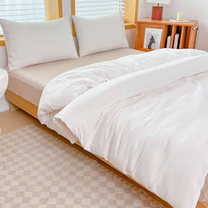 91家纺网 家纺一手货源 找家纺 莎臣豹 2026新款水洗棉磨毛原棉纯色印花简约风四件套风格二 纯情白