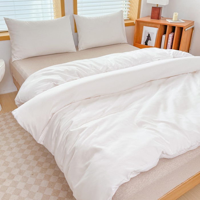 91家纺网 家纺一手货源 找家纺 莎臣豹 2026新款水洗棉磨毛原棉纯色印花简约风四件套风格二 纯情白