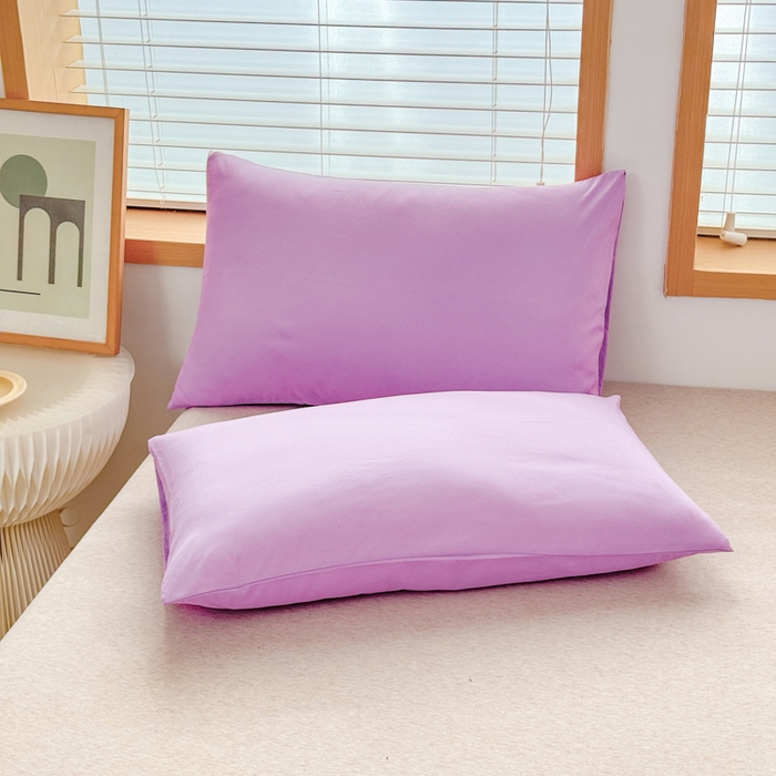 91家纺网 家纺一手货源 找家纺 莎臣豹 2026新款水洗棉磨毛原棉纯色印花简约风四件套风格二 丁香紫