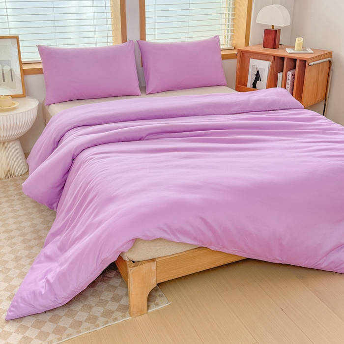 91家纺网 家纺一手货源 找家纺 莎臣豹 2026新款水洗棉磨毛原棉纯色印花简约风四件套风格二 丁香紫