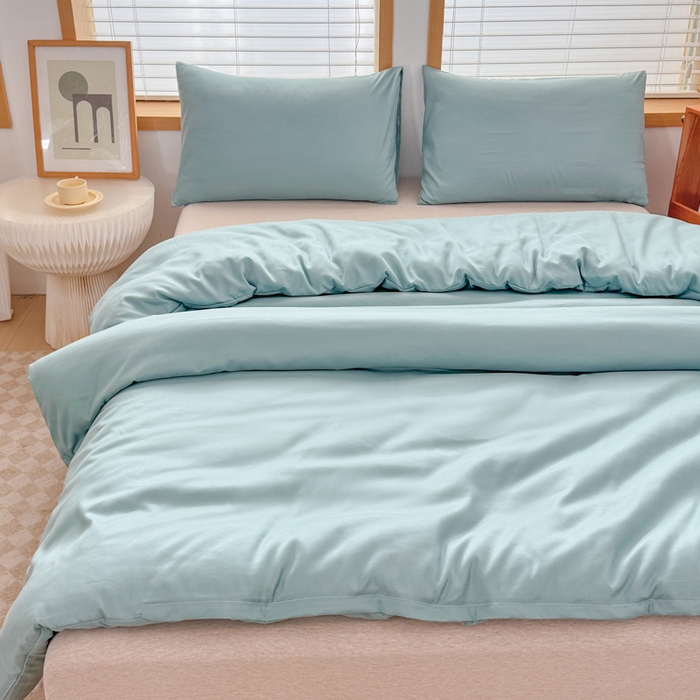 91家纺网 家纺一手货源 找家纺 莎臣豹 2026新款水洗棉磨毛原棉纯色印花简约风四件套风格二 豆绿