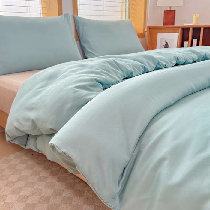 91家纺网 家纺一手货源 找家纺 莎臣豹 2026新款水洗棉磨毛原棉纯色印花简约风四件套风格二 豆绿