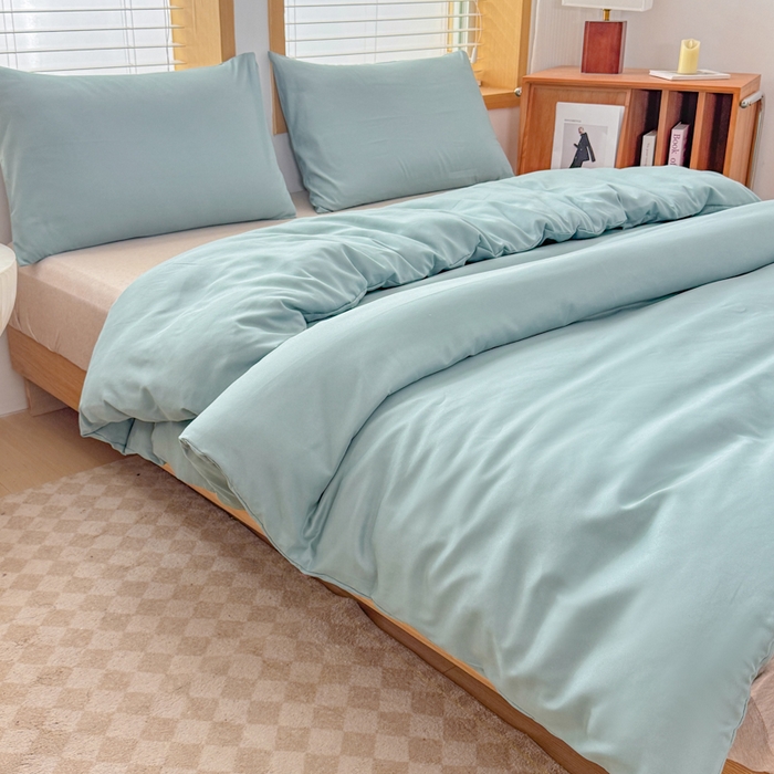 91家纺网 家纺一手货源 找家纺 莎臣豹 2026新款水洗棉磨毛原棉纯色印花简约风四件套风格二 豆绿