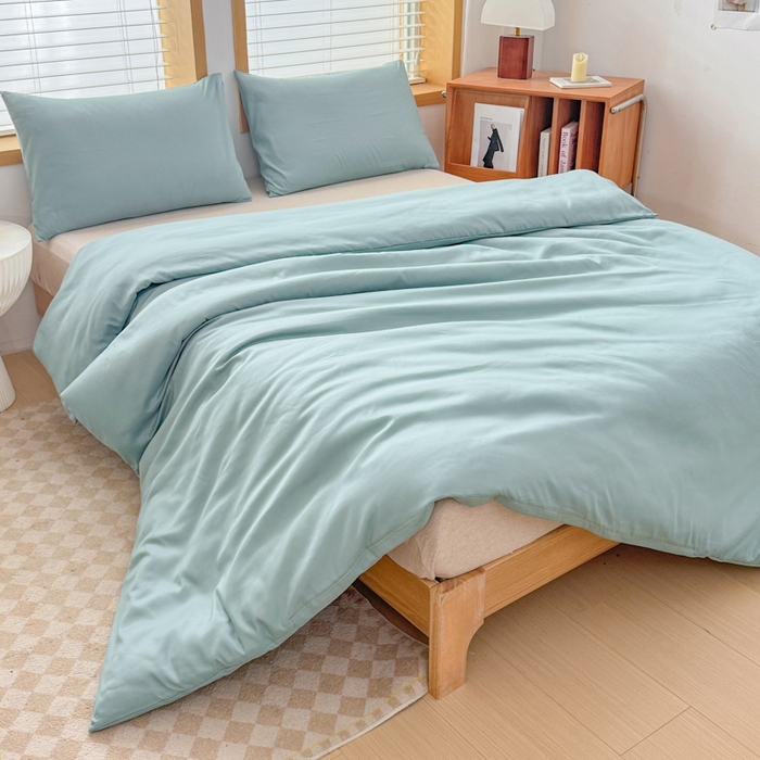 91家纺网 家纺一手货源 找家纺 莎臣豹 2026新款水洗棉磨毛原棉纯色印花简约风四件套风格二 豆绿