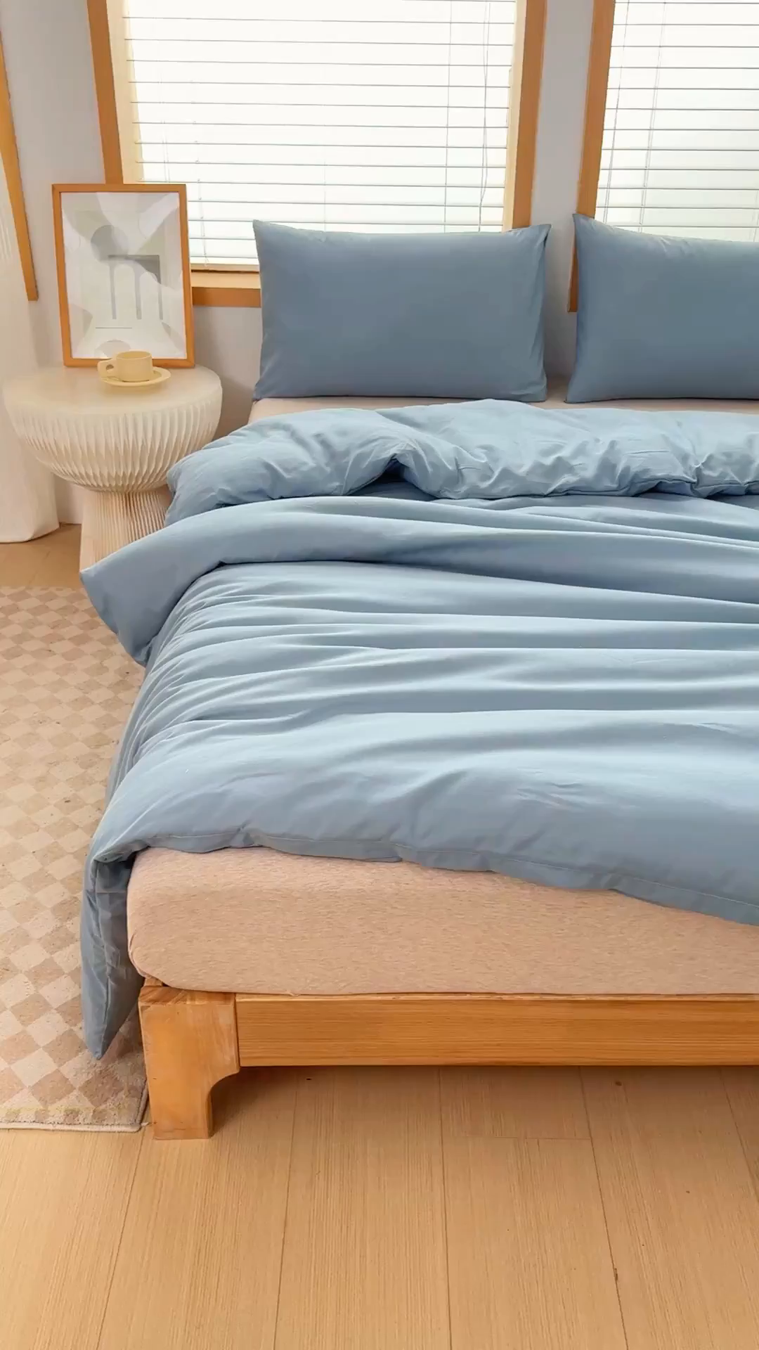 91家纺网 家纺一手货源 找家纺 莎臣豹 2026新款水洗棉磨毛原棉纯色印花简约风四件套风格二 豆绿