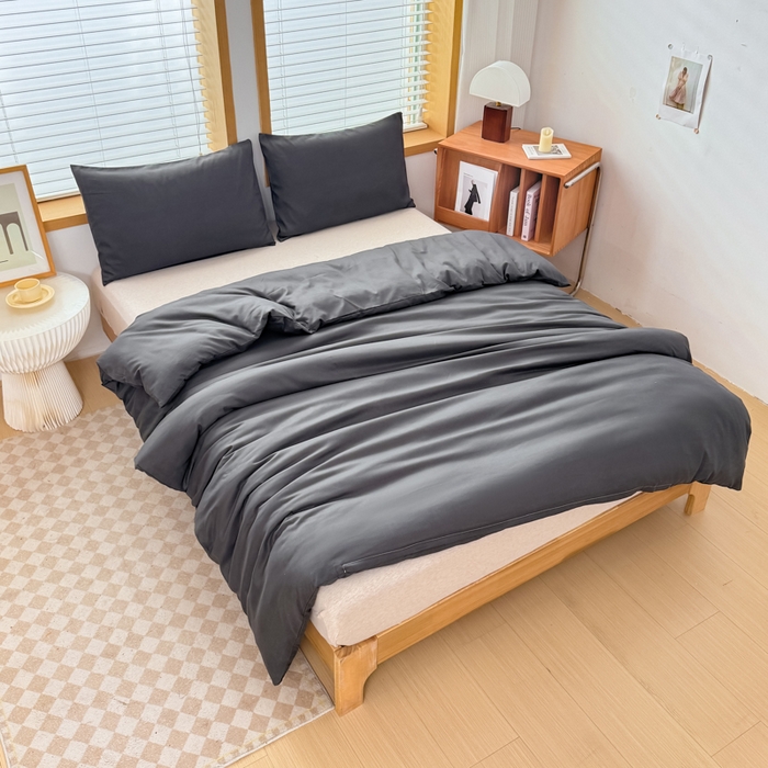 91家纺网 家纺一手货源 找家纺 莎臣豹 2026新款水洗棉磨毛原棉纯色印花简约风四件套风格二 高雅灰