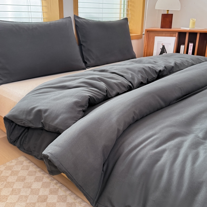 91家纺网 家纺一手货源 找家纺 莎臣豹 2026新款水洗棉磨毛原棉纯色印花简约风四件套风格二 高雅灰