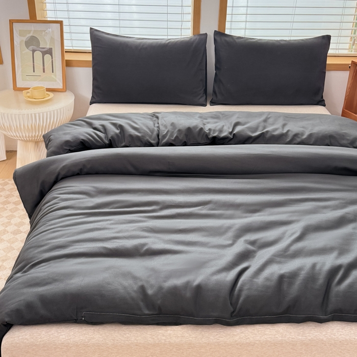 91家纺网 家纺一手货源 找家纺 莎臣豹 2026新款水洗棉磨毛原棉纯色印花简约风四件套风格二 高雅灰