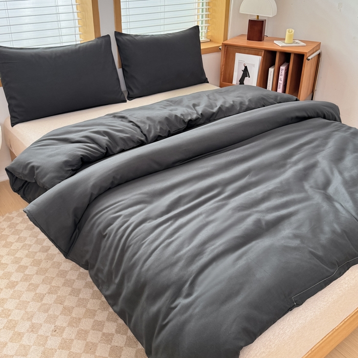 91家纺网 家纺一手货源 找家纺 莎臣豹 2026新款水洗棉磨毛原棉纯色印花简约风四件套风格二 高雅灰