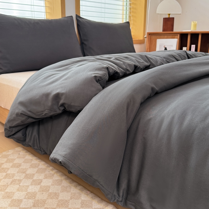 91家纺网 家纺一手货源 找家纺 莎臣豹 2026新款水洗棉磨毛原棉纯色印花简约风四件套风格二 高雅灰