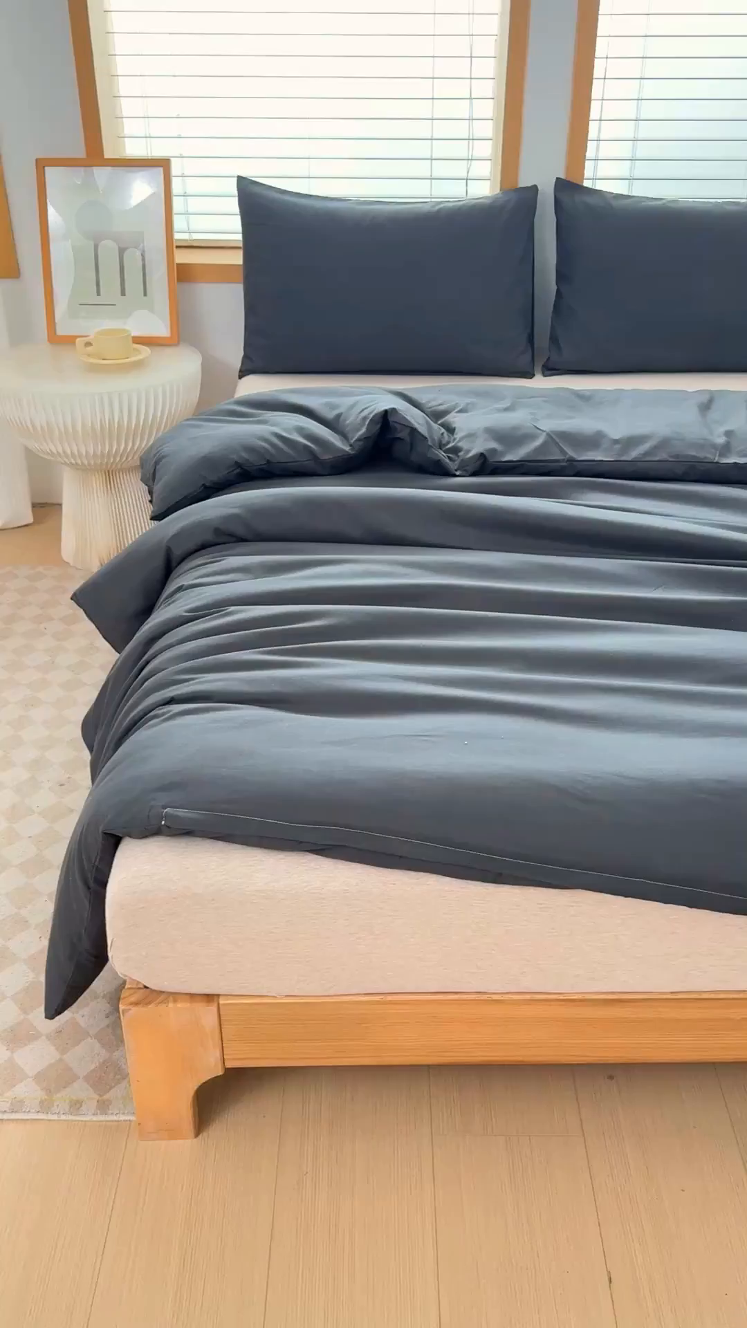 91家纺网 家纺一手货源 找家纺 莎臣豹 2026新款水洗棉磨毛原棉纯色印花简约风四件套风格二 高雅灰