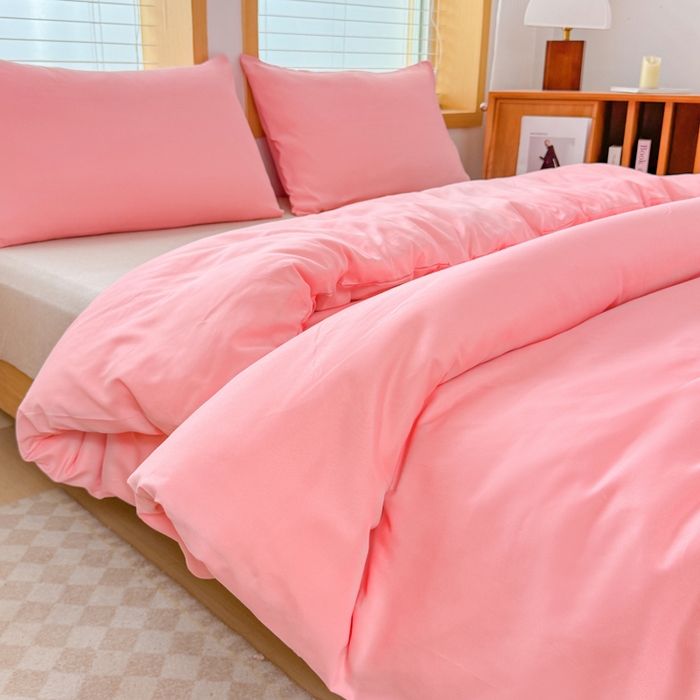 91家纺网 家纺一手货源 找家纺 莎臣豹 2026新款水洗棉磨毛原棉纯色印花简约风四件套风格二 公主粉