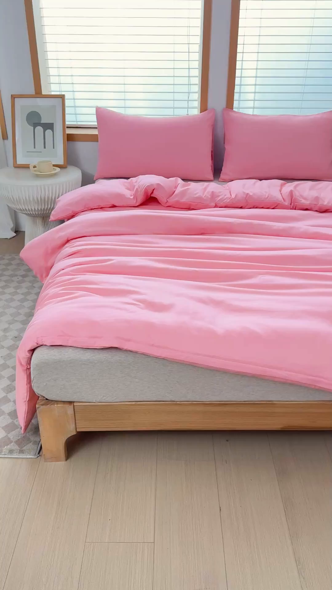 91家纺网 家纺一手货源 找家纺 莎臣豹 2026新款水洗棉磨毛原棉纯色印花简约风四件套风格二 公主粉