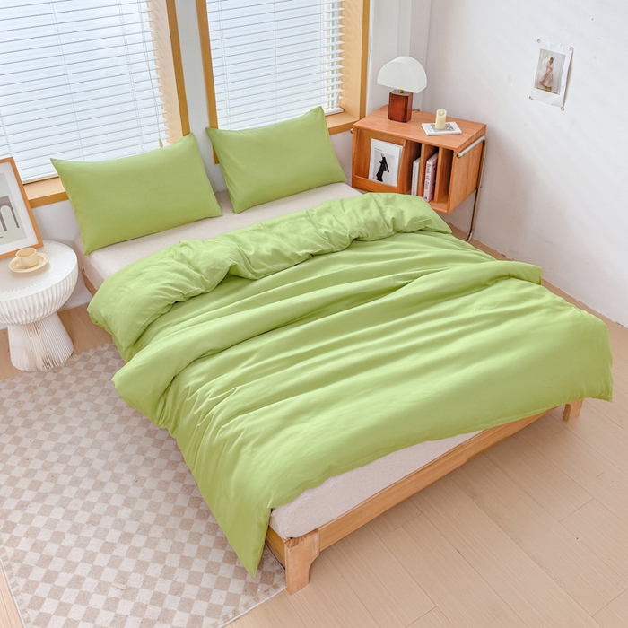 91家纺网 家纺一手货源 找家纺 莎臣豹 2026新款水洗棉磨毛原棉纯色印花简约风四件套风格二 抹茶绿