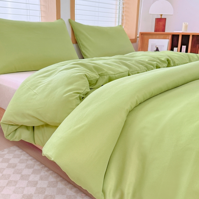 91家纺网 家纺一手货源 找家纺 莎臣豹 2026新款水洗棉磨毛原棉纯色印花简约风四件套风格二 抹茶绿