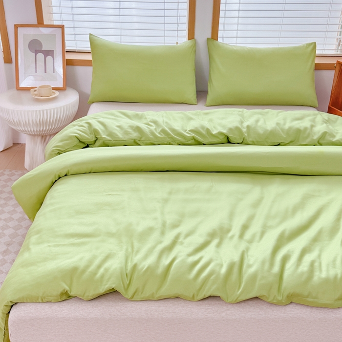 91家纺网 家纺一手货源 找家纺 莎臣豹 2026新款水洗棉磨毛原棉纯色印花简约风四件套风格二 抹茶绿