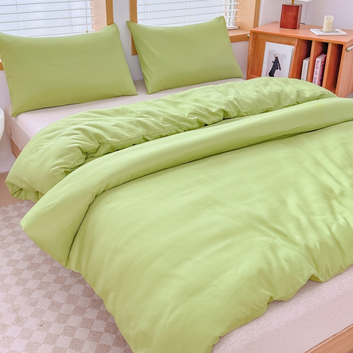 91家纺网 家纺一手货源 找家纺 莎臣豹 2026新款水洗棉磨毛原棉纯色印花简约风四件套风格二 抹茶绿