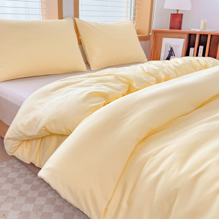 91家纺网 家纺一手货源 找家纺 莎臣豹 2026新款水洗棉磨毛原棉纯色印花简约风四件套风格二 嫩黄