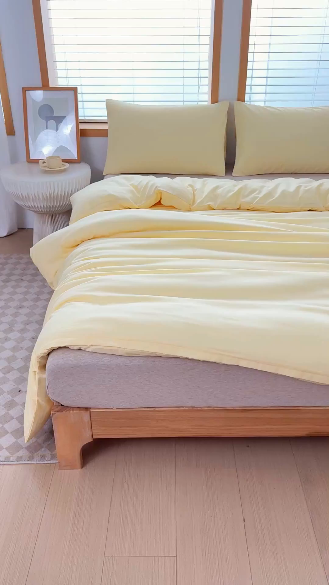 91家纺网 家纺一手货源 找家纺 莎臣豹 2026新款水洗棉磨毛原棉纯色印花简约风四件套风格二 嫩黄