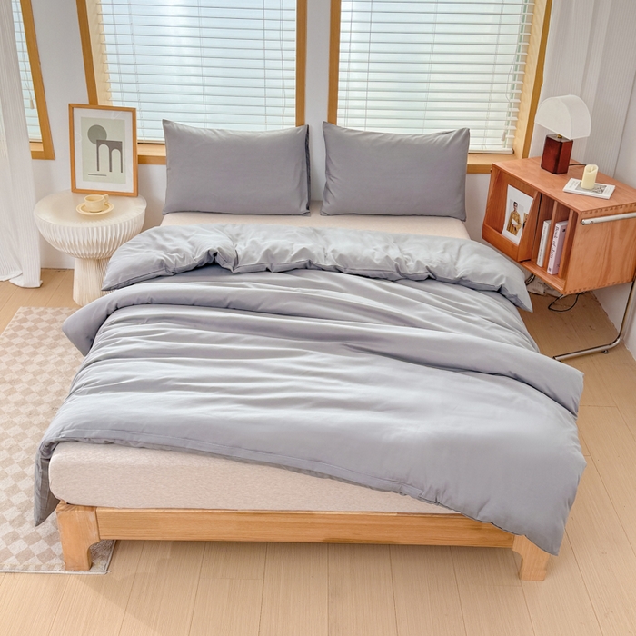 莎臣豹 2026新款水洗棉磨毛原棉纯色印花简约风四件套风格二 绅士灰