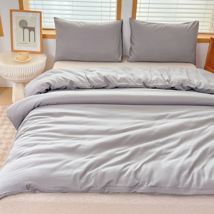 91家纺网 家纺一手货源 找家纺 莎臣豹 2026新款水洗棉磨毛原棉纯色印花简约风四件套风格二 绅士灰