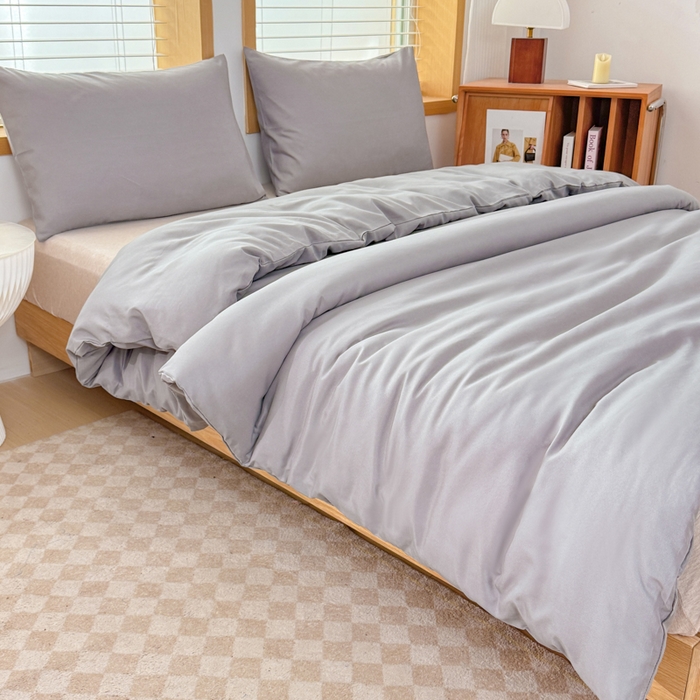 91家纺网 家纺一手货源 找家纺 莎臣豹 2026新款水洗棉磨毛原棉纯色印花简约风四件套风格二 绅士灰