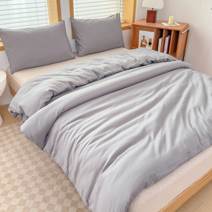 91家纺网 家纺一手货源 找家纺 莎臣豹 2026新款水洗棉磨毛原棉纯色印花简约风四件套风格二 绅士灰