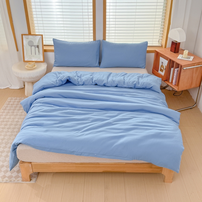 莎臣豹 2026新款水洗棉磨毛原棉纯色印花简约风四件套风格二 天空蓝