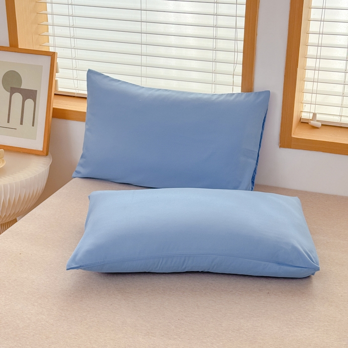 91家纺网 家纺一手货源 找家纺 莎臣豹 2026新款水洗棉磨毛原棉纯色印花简约风四件套风格二 天空蓝